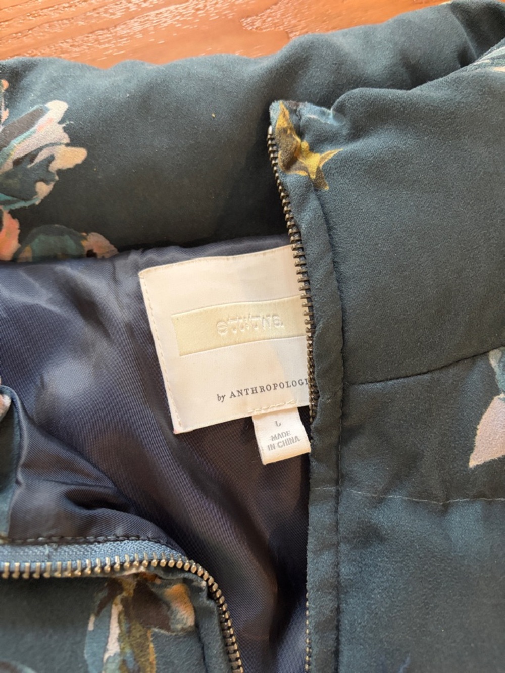 Anthropologie Ett:Twa Floral Blue Puffer Jacket Thick Zip Up - Picture 6 of 12